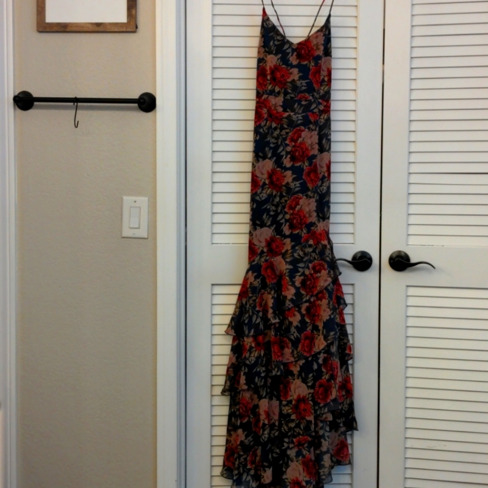 Floral backless lace-up mermaid dress